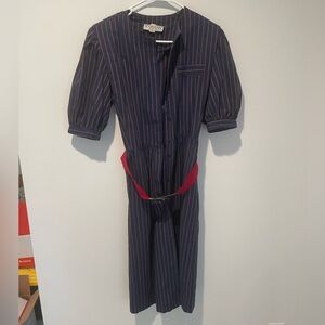 Vintage St. Gillian Kay Unger Navy and Red Striped with Red Belt Dress Size 12‎